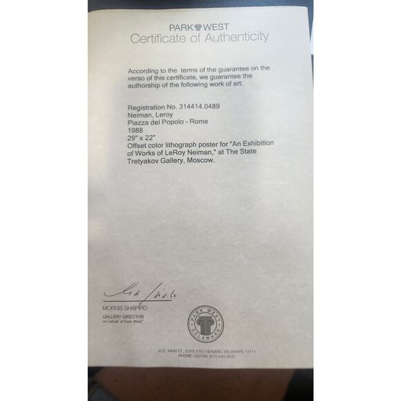 LeRoy Neiman – Piazza del Popolo – Rome (1988) w/COA - Picture 2 of 4